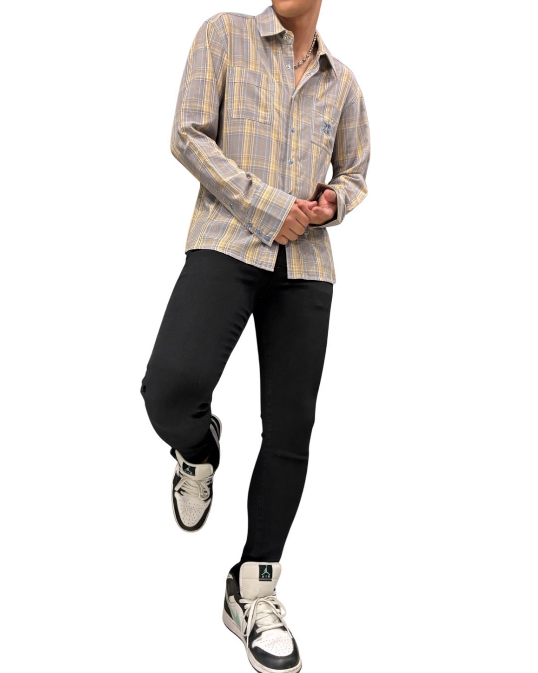 CKJS 刺繍 チェック 長袖シャツ(Unisex/ユニセックス)