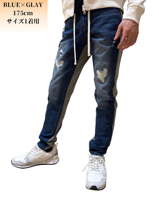 ハート加工 デニム スウェット 切替パンツ(Unisex/ユニセックス)