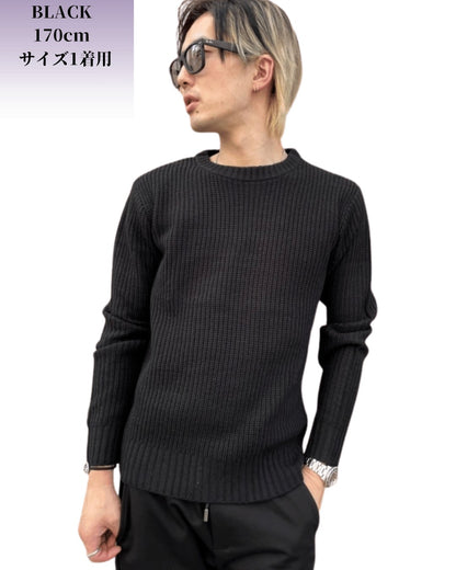 畦編み クルー ニット(Unisex/ユニセックス)