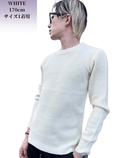 畦編み クルー ニット(Unisex/ユニセックス)
