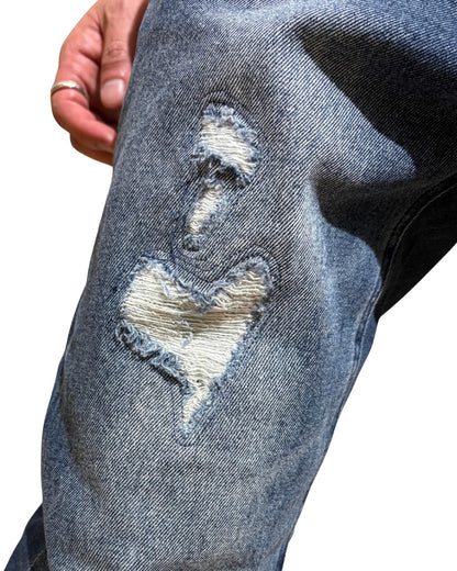 ハート加工 デニム スウェット 切替パンツ(Unisex/ユニセックス)