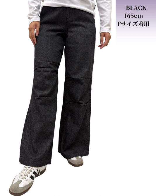 サイド切替 膝タックデニムパンツ(Ladys/レディース)