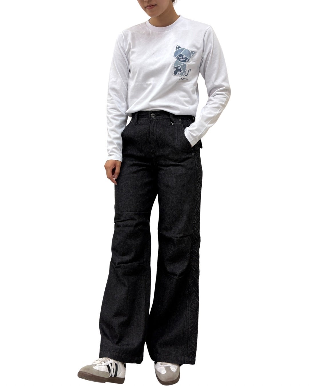 サイド切替 膝タックデニムパンツ(Ladys/レディース)