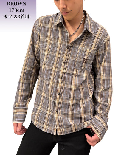 CKJS 刺繍 チェック 長袖シャツ(Unisex/ユニセックス)