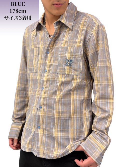 CKJS 刺繍 チェック 長袖シャツ(Unisex/ユニセックス)