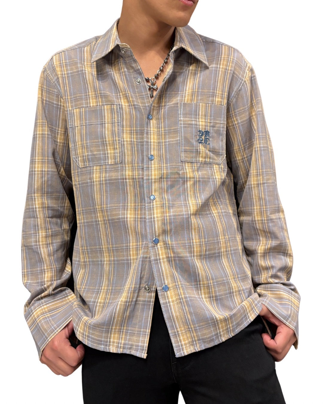 CKJS 刺繍 チェック 長袖シャツ(Unisex/ユニセックス)