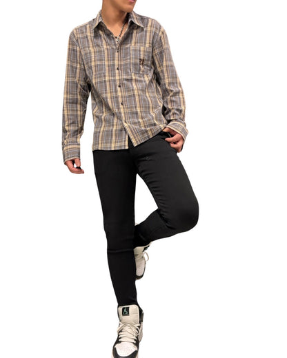 CKJS 刺繍 チェック 長袖シャツ(Unisex/ユニセックス)