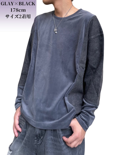 ベロア デニム コンビクルー(Unisex/ユニセックス)