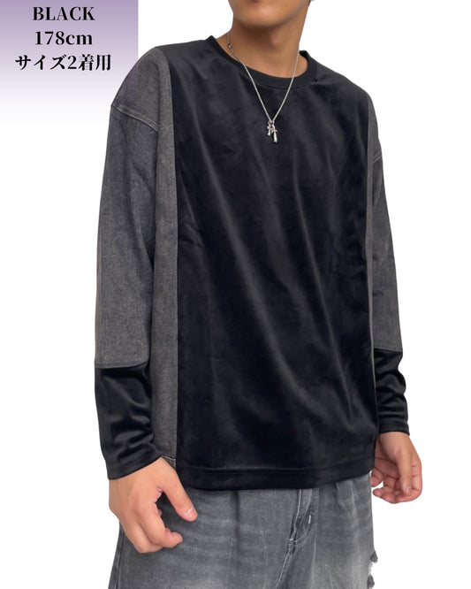 ベロア デニム コンビクルー(Unisex/ユニセックス)