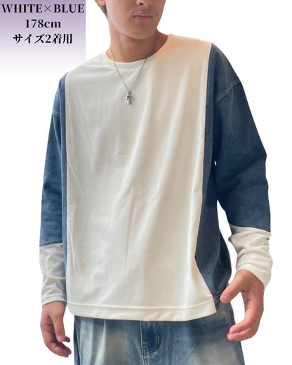 ベロア デニム コンビクルー(Unisex/ユニセックス)