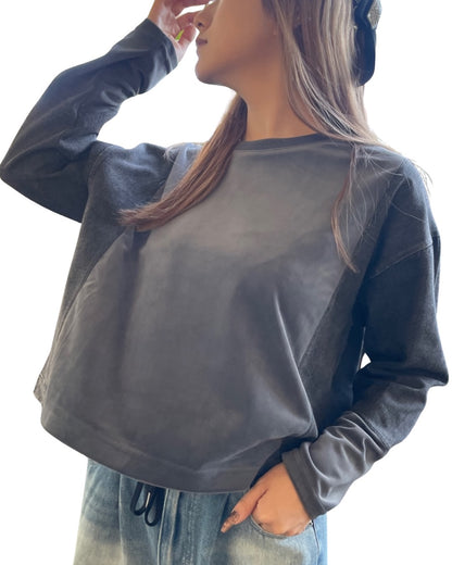 ベロア デニム コンビクルー(Unisex/ユニセックス)