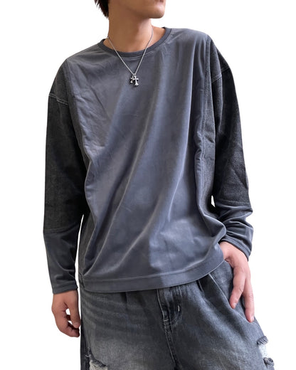 ベロア デニム コンビクルー(Unisex/ユニセックス)