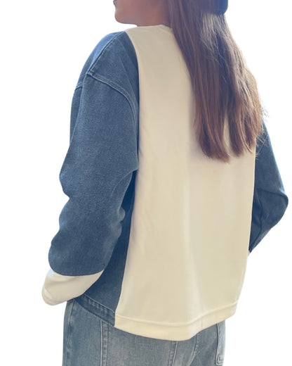 ベロア デニム コンビクルー(Unisex/ユニセックス)