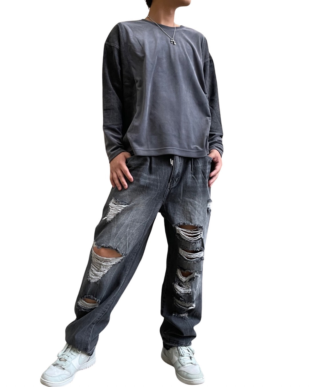 ベロア デニム コンビクルー(Unisex/ユニセックス)