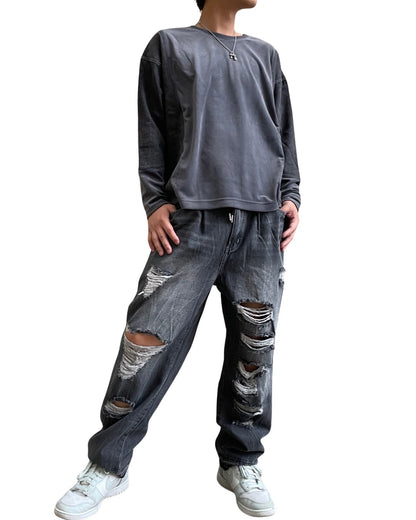 ベロア デニム コンビクルー(Unisex/ユニセックス)