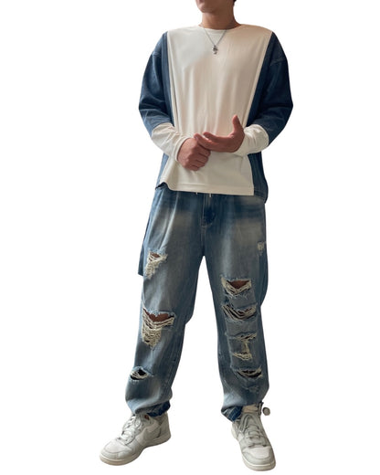 ベロア デニム コンビクルー(Unisex/ユニセックス)