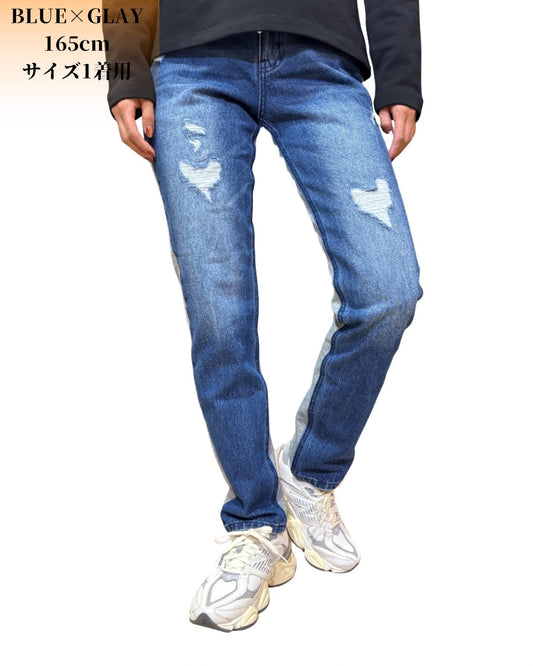 ハート加工 デニム スウェット 切替パンツ(Unisex/ユニセックス)