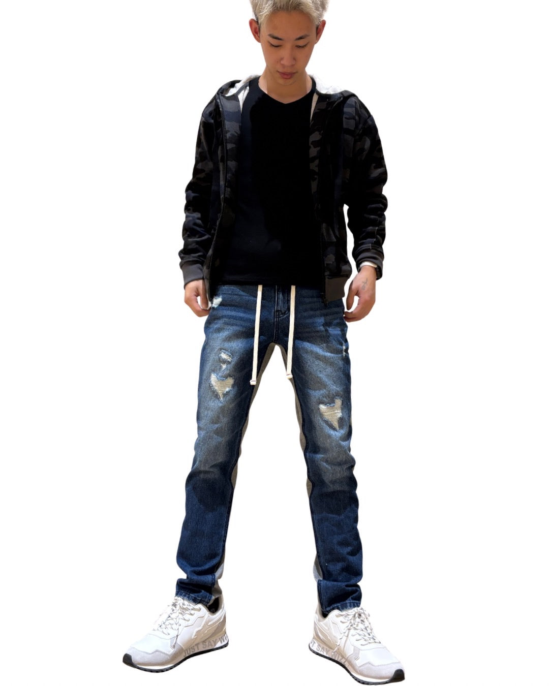 ハート加工 デニム スウェット 切替パンツ(Unisex/ユニセックス)