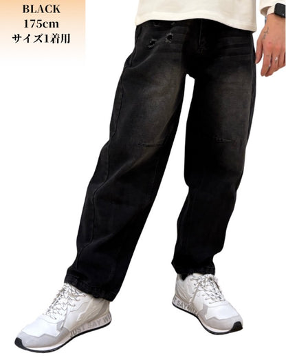 ダメージ バレルパンツ(Unisex/ユニセックス)