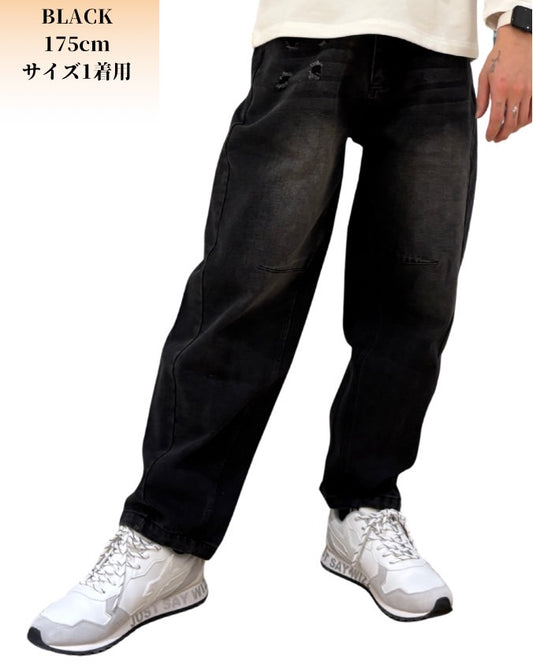 ダメージ バレルパンツ(Unisex/ユニセックス)